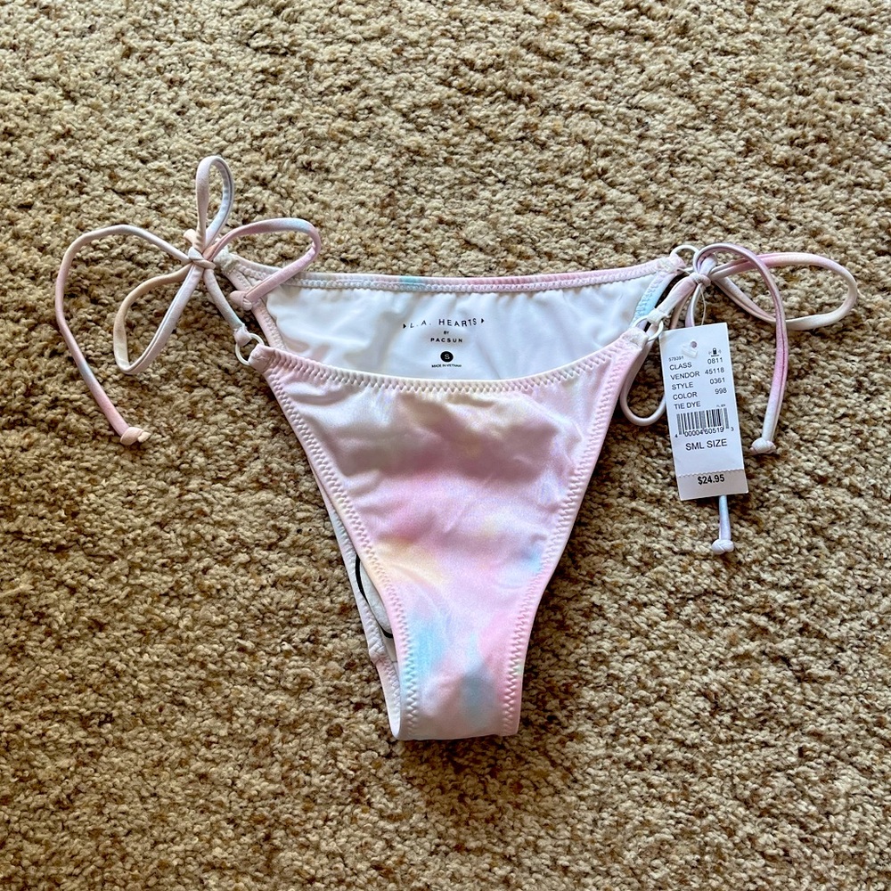 LA Hearts Tie-Dyed Avalon Shine Side Tie Bikini Bottom